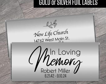 Personalized Memorial Candy Bar Wrappers - Celebration of Life Favors (Set of 12)