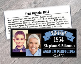Then and Now Aged to Perfection Vintage Candy Bar Wrappers with Photos - Vintage Adult Milestone Favors 40th, 50th, 60th Any Age - Set of 12
