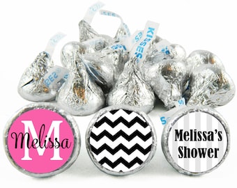 Pink, any color, Bridal Shower Labels for Hershey's Kisses. Monogram Bridal Shower Kiss Stickers - Bridal Shower Favors - Set of 108