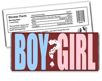 Gender Reveal Candy Bar Wrappers - Gender Reveal Baby Shower Favors - Gender Reveal Favors - Set of 12 - #IDGBS408