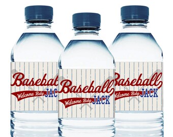 Set of 10 - Baseball Baby Shower Water Bottle Labels - Baseball Water Bottle Labels - Retro Baseball Baby Shower Favors