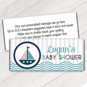 Boat Themed Candy Bar Wrappers for Hershey - Nautical Baby Shower Candy Bar Wrappers - Nautical Chocolate Favors - Set of 12 - #IDBBS602