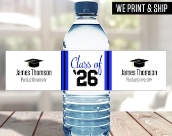 Class of '26 Graduation Water Bottle Labels - Graduation Water Bottle Stickers - 2 x 8 Stickers - Graduation Party Favors - Set of 10