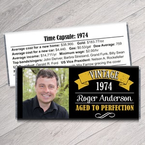Aged to Perfection Vintage Photo Birthday Candy Bar Wrappers - Adult Milestone Favors 40th, 50th, 60th, 70th, 80th Any Age - Set of 12