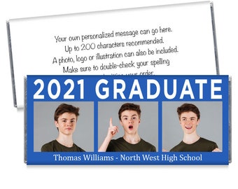 Class of 2024 - Three Photo Personalized Photo Graduation Candy Bar Wrappers - Grad Party Favors - Class of 2024 - Set of 12