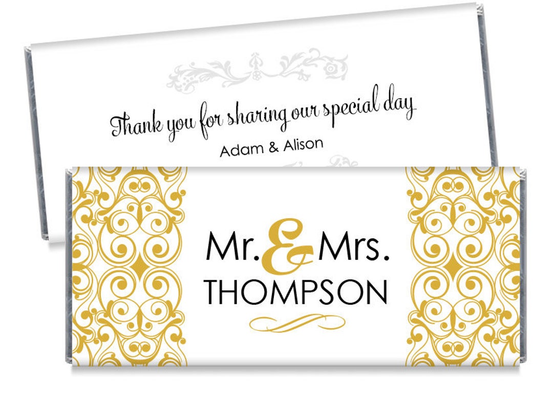 Wedding Candy Bar Wrappers With Floral Illustration Personalized