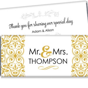 Wedding Candy Bar Wrappers with Floral Illustration - Personalized Chocolate Wedding Favors - Many color choices - Set of 12