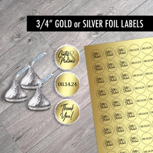 Set of 108 - Gold or Silver Foil Wedding Labels for Hershey&#39;s Kisses. Gold Wedding Party Favors