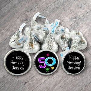 Confetti Stickers for Hershey&#39;s Kisses. Milestone Adult Birthday Labels. 30th, 40th, 50th, any age. Set of 108