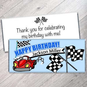 We Print - Race Car Themed Candy Bar Wrappers - Race Car Birthday Party Favors - Car Party Favors - Set of 12