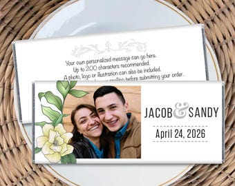 Wedding Photo Candy Bar Wrappers with Yellow Flowers - Wedding Party Favors - Wedding Wrappers for Hershey's Chocolate - Set of 12