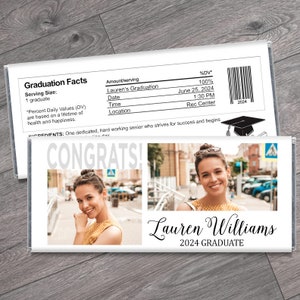 We Print - 2 Photos Personalized Graduation Candy Bar Wrappers - 2025 Grad Party Favors - Photo Grad Favors - Grad Chocolate - Set of 12
