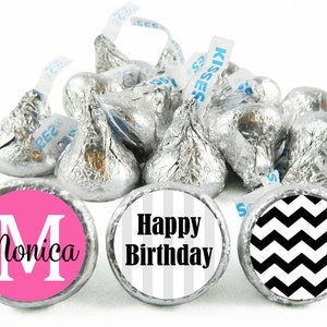Monogram Birthday Labels for Hershey&#39;s Kisses. Milestone Adult Kiss Stickers. 40, 50, 60 any age - Set of 108