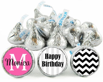Monogram Birthday Labels for Hershey's Kisses. Milestone Adult Kiss Stickers. 40, 50, 60 any age - Set of 108
