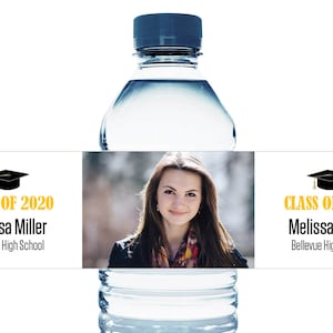 2024 Graduation Water Bottle Labels with Photo - Photo Graduation Water Stickers - 2 x 8 Stickers for Water - Graduation Favors - Set of 10
