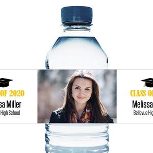 2025 Graduation Water Bottle Labels with Photo - Photo Graduation Water Stickers - 2 x 8 Stickers for Water - Graduation Favors - Set of 10