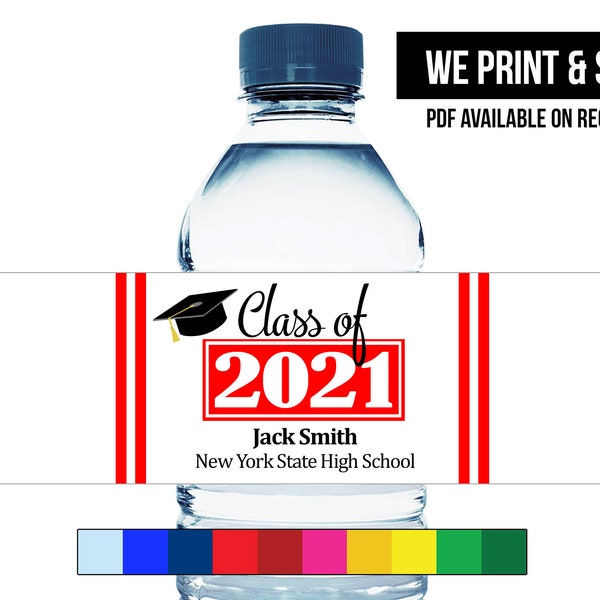 Grad Cap Class of 2024 Graduation Water Bottle Labels - Graduation Water Bottle Stickers - 2 x 8 Stickers for Water - Set of 10