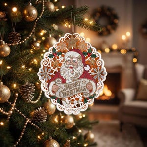 Enfeite de Natal vintage de Papai Noel em renda, design de bordado natalino ITH (download instantâneo) imagem 5