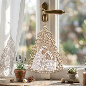 FSL Nativity Ornament Machine Embroidery Design: Holy Family Christmas Decoration (Digital Download)