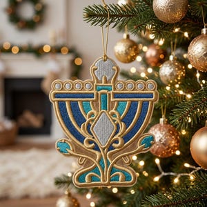 Free Standing Lace Menorah Ornament: Hanukkah Machine Embroidery Design (Digital Download)