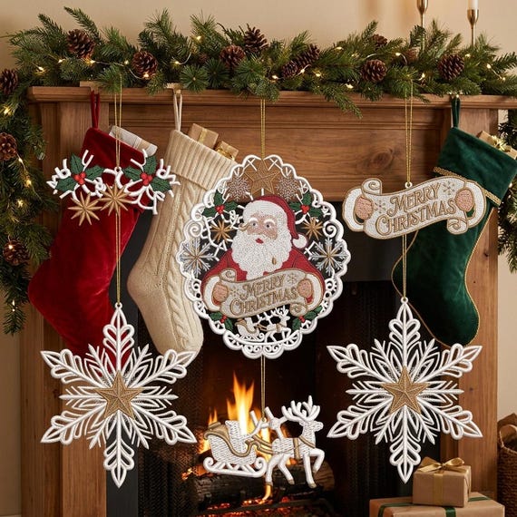 Vintage Santa Free Standing Lace Ornament, ITH Christmas Embroidery Design (Instant Download)