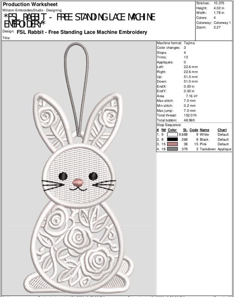 Free Standing Lace Rabbit Embroidery Design, Floral Bunny Ornament (4x4 ...