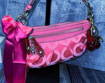 Coach Legacy Turn Lock Wristlet Brown Signature Canvas Burgundy