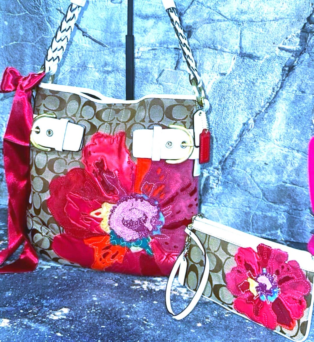 Vintage Rare Coach Poppy # 9123 Flower Shoulder Bag Purse