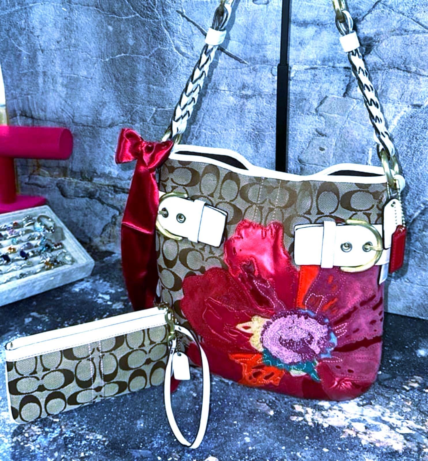 Vintage Rare Coach Poppy # 9123 Flower Shoulder Bag Purse