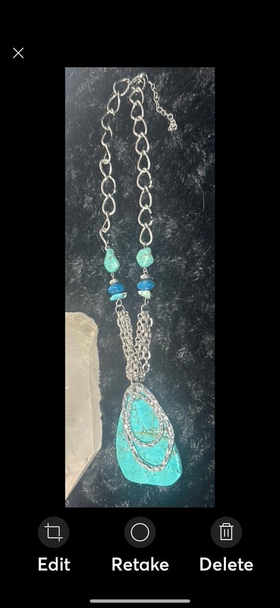 Turquoise and Silver-plated statement necklace 24… - image 2