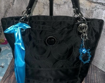 バッグ Vintage COACH Black Leather A4 Tote Bag COACH Vintage Mini Market Tote Bag With Black Leather Trim & Coach