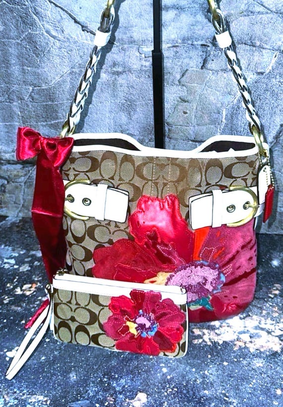 Vintage Rare Coach Poppy # 9123 Flower Shoulder Bag Purse