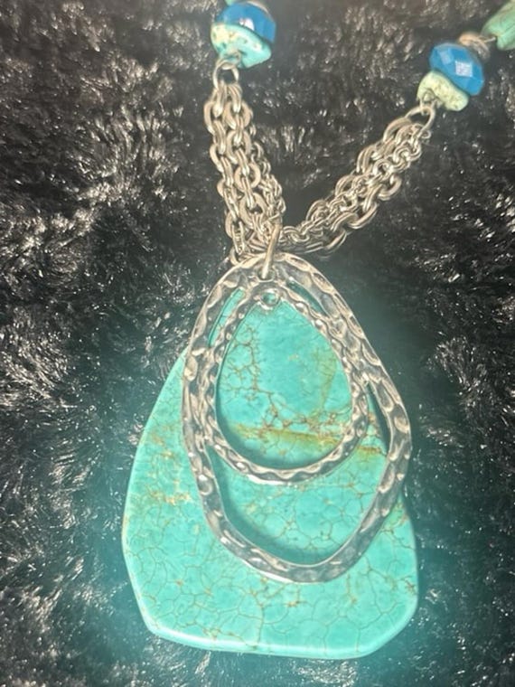 Turquoise and Silver-plated statement necklace 24… - image 5