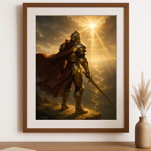 Golden Paladin Wall Art | Heroic Fantasy Knight Print | Divine Light Warrior Poster (Digital Download)