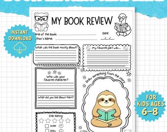 Plantilla sencilla de reseña de libros para niños de 6 a 8 años / Respuesta de lectura de primaria temprana / Hoja de trabajo para imprimir y usar / Educación en casa / Aula