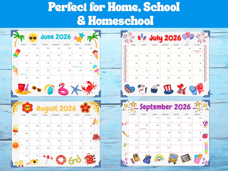 Kids 2026 Monthly Calendar Printable + BONUS Coloring Pages | Cute ...