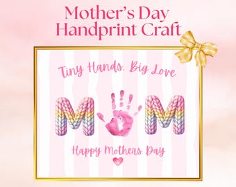 Manualidad imprimible con huellas de manos para el Día de la Madre / Manos pequeñas, gran amor / Arte con huellas de manos / Regalo para niños / Manualidad con huellas de manos para preescolares / Tarjeta DIY para el Día de la Madre