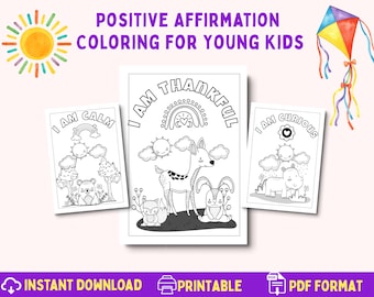 Afirmaciones positivas para colorear para niños / Libro para colorear de frases "Yo soy" / Aprendizaje socioemocional / Confianza, calma y amabilidad / De 6 a 10 años