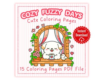 Dibujos para colorear de Hygge acogedor / 15 láminas para colorear de animales adorables y suaves / Dibujos para imprimir de un hogar acogedor Kawaii / Dibujos para colorear sencillos y relajantes en PDF