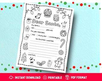 Plantilla de carta para "Querido Papá Noel" – Actividad para colorear para niños