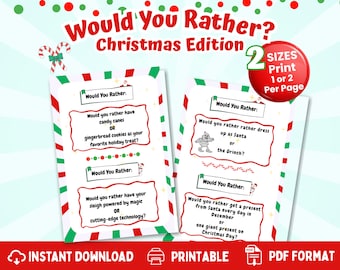 ¿Qué Prefieres? Navidad para niños / Juego de fiesta imprimible / Actividad navideña con temática de Papá Noel