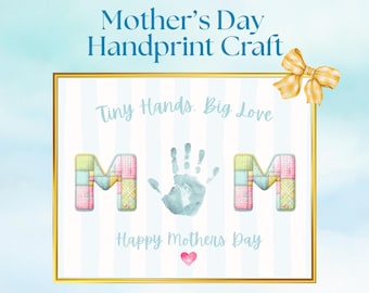 Manualidad imprimible con huellas de manos para el Día de la Madre / Manos pequeñas, gran amor / Arte con huellas de manos / Regalo para niños / Manualidad con huellas de manos para preescolares / Tarjeta DIY para el Día de la Madre