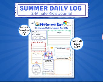 Actividades de verano para niños (imprimibles), registro diario, diario de 2 minutos, diversión veraniega sin pantallas, actividad de escritura, dibujo y planificación (para edades de 6 a 12 años).