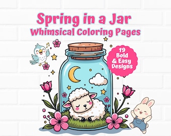 Páginas para colorear de primavera en un frasco para niños / Animales de primavera imprimibles en PDF / A4 y carta de EE. UU. / Actividad divertida para Pascua, vacaciones y días lluviosos