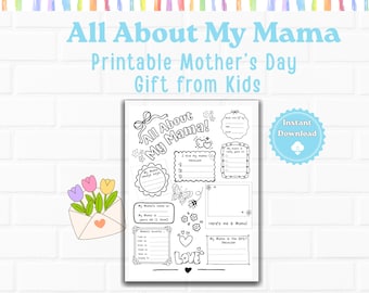 Todo sobre mi mamá (imprimible) / Entrevista para el Día de la Madre para niños / Cuestionario para mamás / Actividad divertida para el Día de la Madre / Regalo imprimible para niños