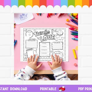 Things I Love Activity Sheet | Printable Worksheet | Self-Love & Kindness Activity | Classroom, Home school INSTANT DOWNLOAD image 2