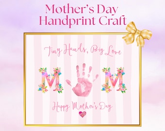 Manualidad imprimible con huellas de manos para el Día de la Madre / Arte floral con huellas de manos para mamá / Manos pequeñas, gran amor / Regalo para niños del Día de la Madre / Manualidad con huellas de manos para preescolar