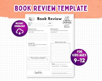 Plantilla sencilla de reseña de libros para niños de 9 a 12 años / Respuesta de lectura de primaria superior / Hoja de trabajo para imprimir y usar / Educación en casa / Aula