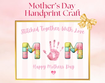 Manualidad imprimible con huellas de manos para el Día de la Madre / Hecho con amor / Regalo DIY para mamá / Manualidad para niños para el Día de la Madre / Actividad para el aula en el Día de la Madre