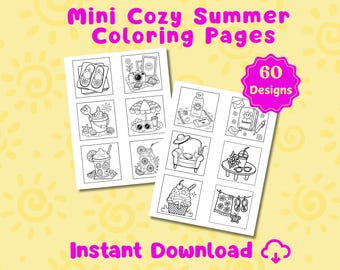 Dibujos para colorear de verano acogedores, mini libro para colorear imprimible, 60 diseños bonitos, llamativos y fáciles, actividad relajante de verano para niños, adolescentes y adultos.